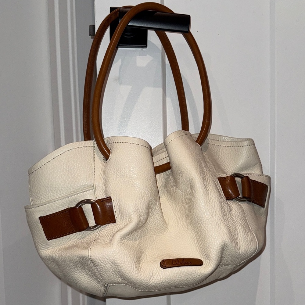 Cole Haan Cream and Brown Leather Shoulder Bag
